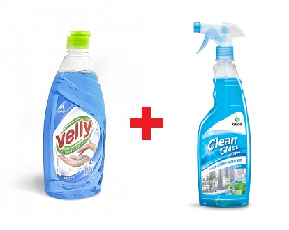 С-во для стек. и зерк. Clean Glass (голубая лагуна) 600мл + С-во для посуды Velly Нежные ручки 500мл