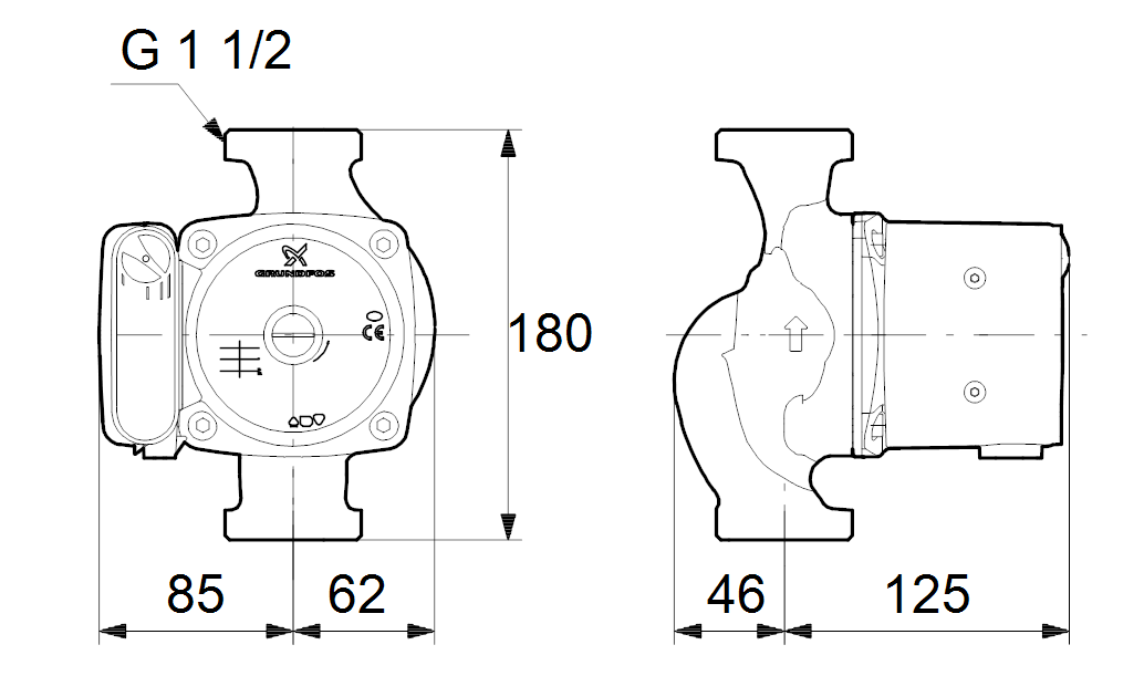 Циркуляционный насос Grundfos UPS 25-80 180 (95906440)