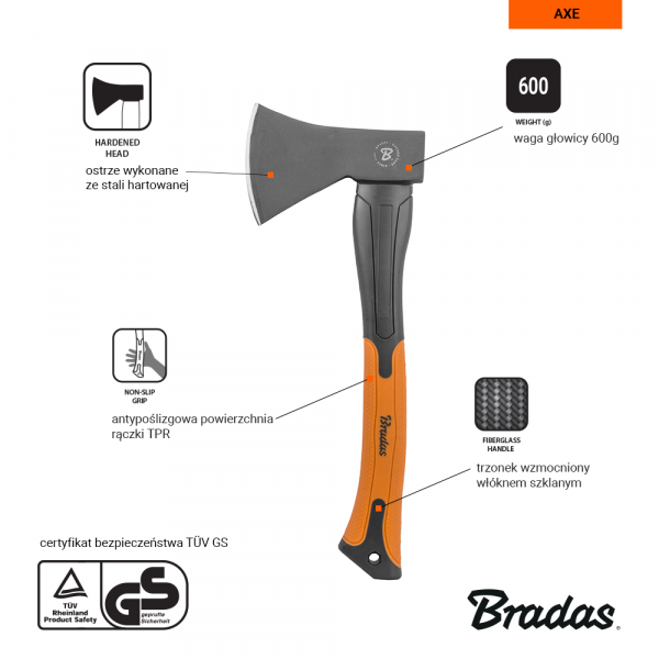 Топор универсальный 0,6 кг BRADAS Fiberglass KT-SF1060