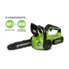 Пила цепная аккумуляторная Greenworks G24CS25K2 24В (в комплекте АКБ + ЗУ)